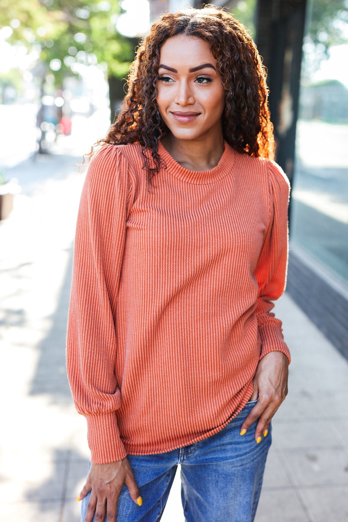 Everyday Rust Rib Mineral Wash Long Sleeve Top