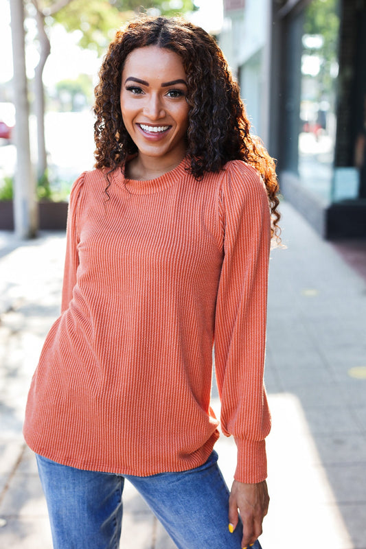 Everyday Rust Rib Mineral Wash Long Sleeve Top