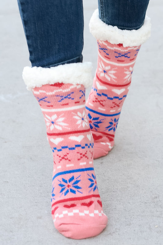 Blush Holiday Sherpa Traction Bottom Slipper Socks