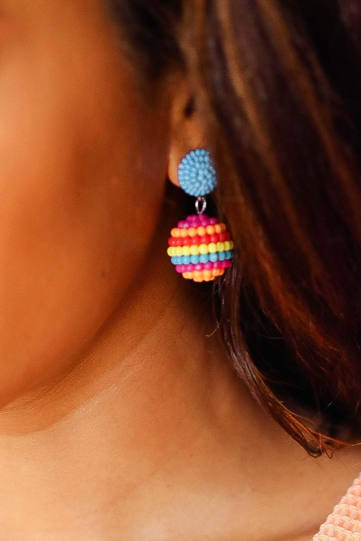 Blue Beaded Sphere Drop Earrings