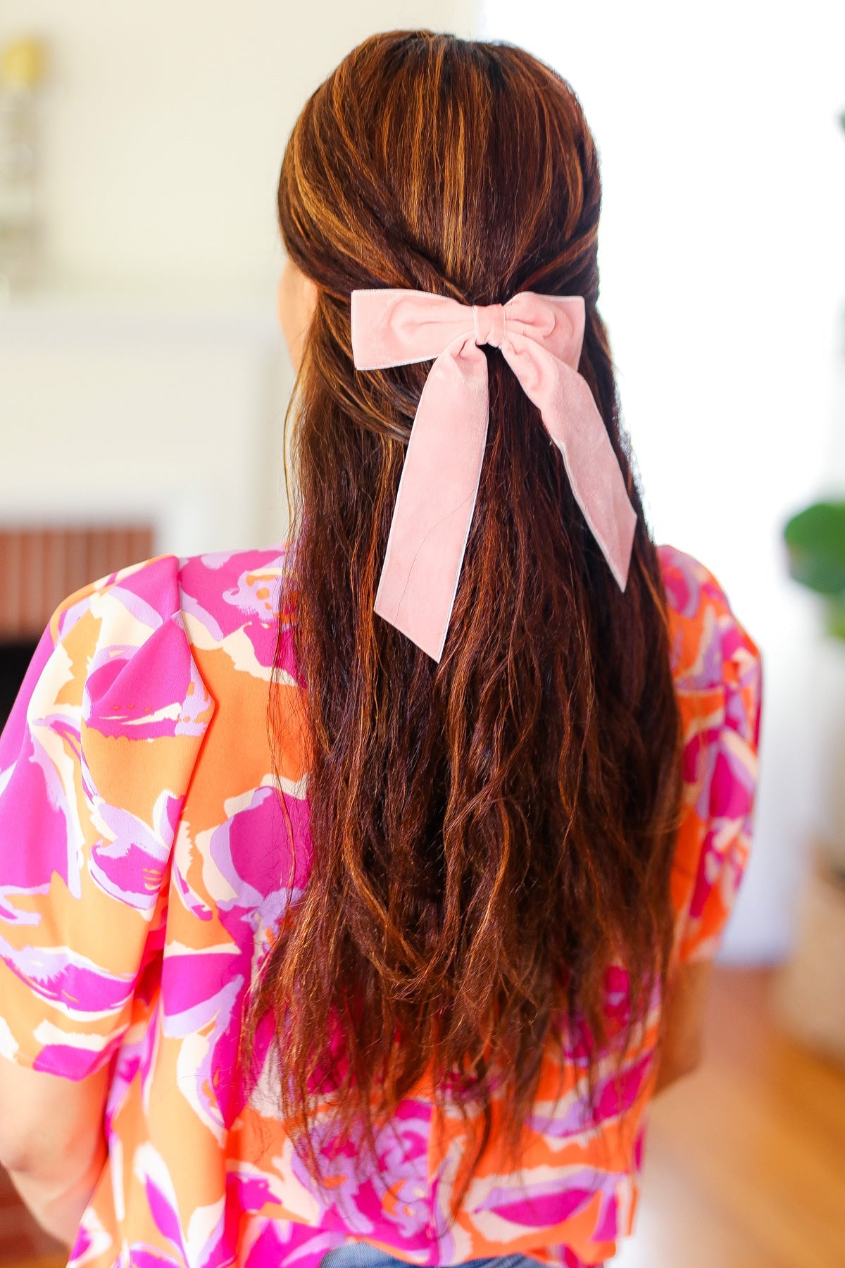 Soft Pink Velvet Barrette Clip Bow