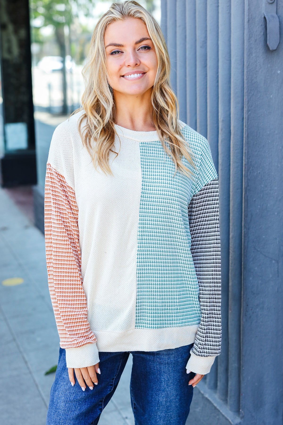 Rust & Olive Two-Tone Knit Color Block Top