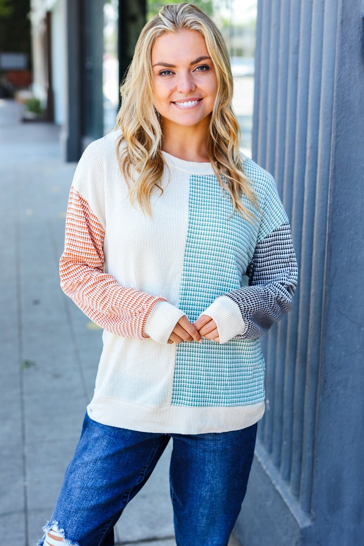 Rust & Olive Two-Tone Knit Color Block Top