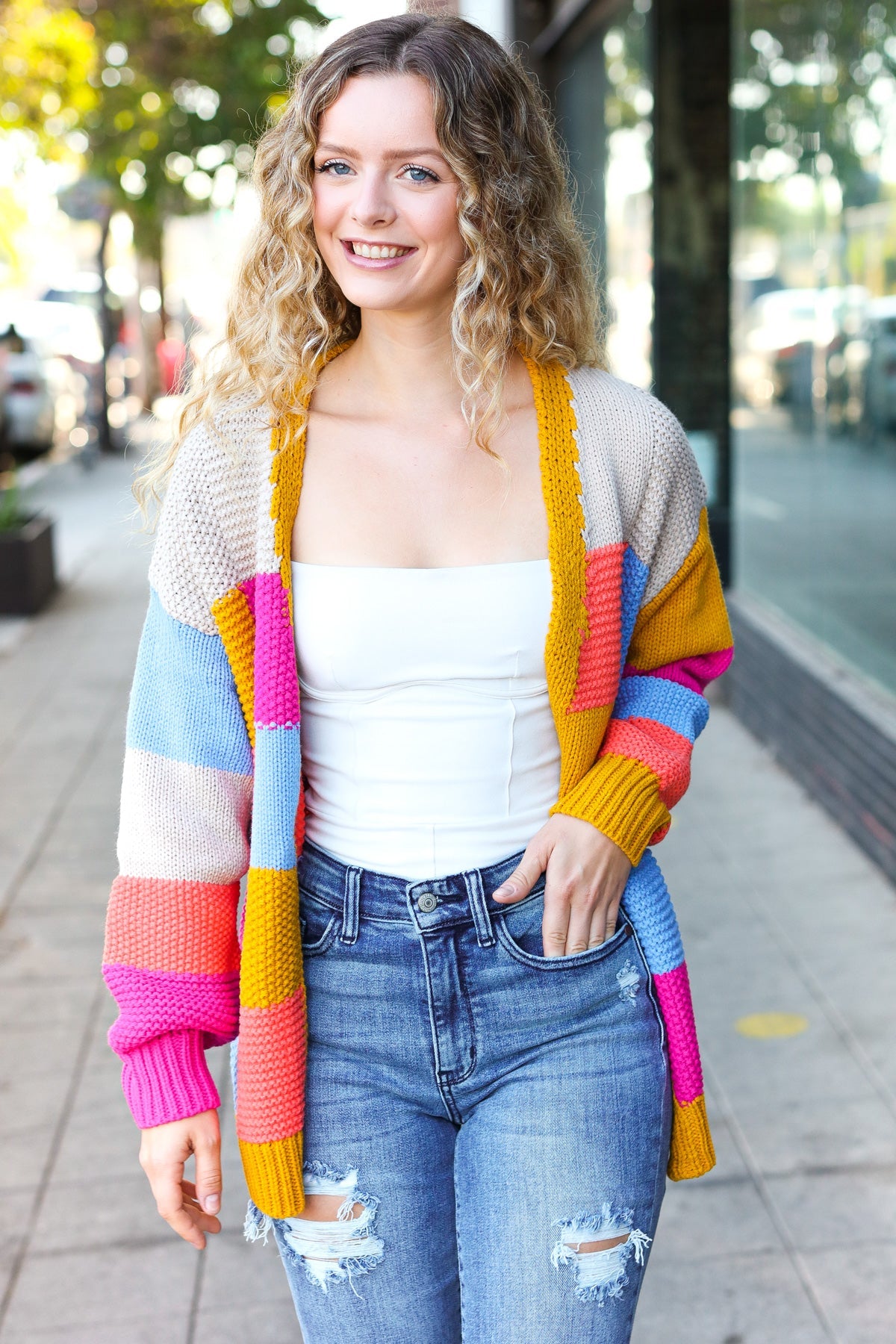 Spread Joy Multicolor Chunky Knit Color Block Patchwork Cardigan