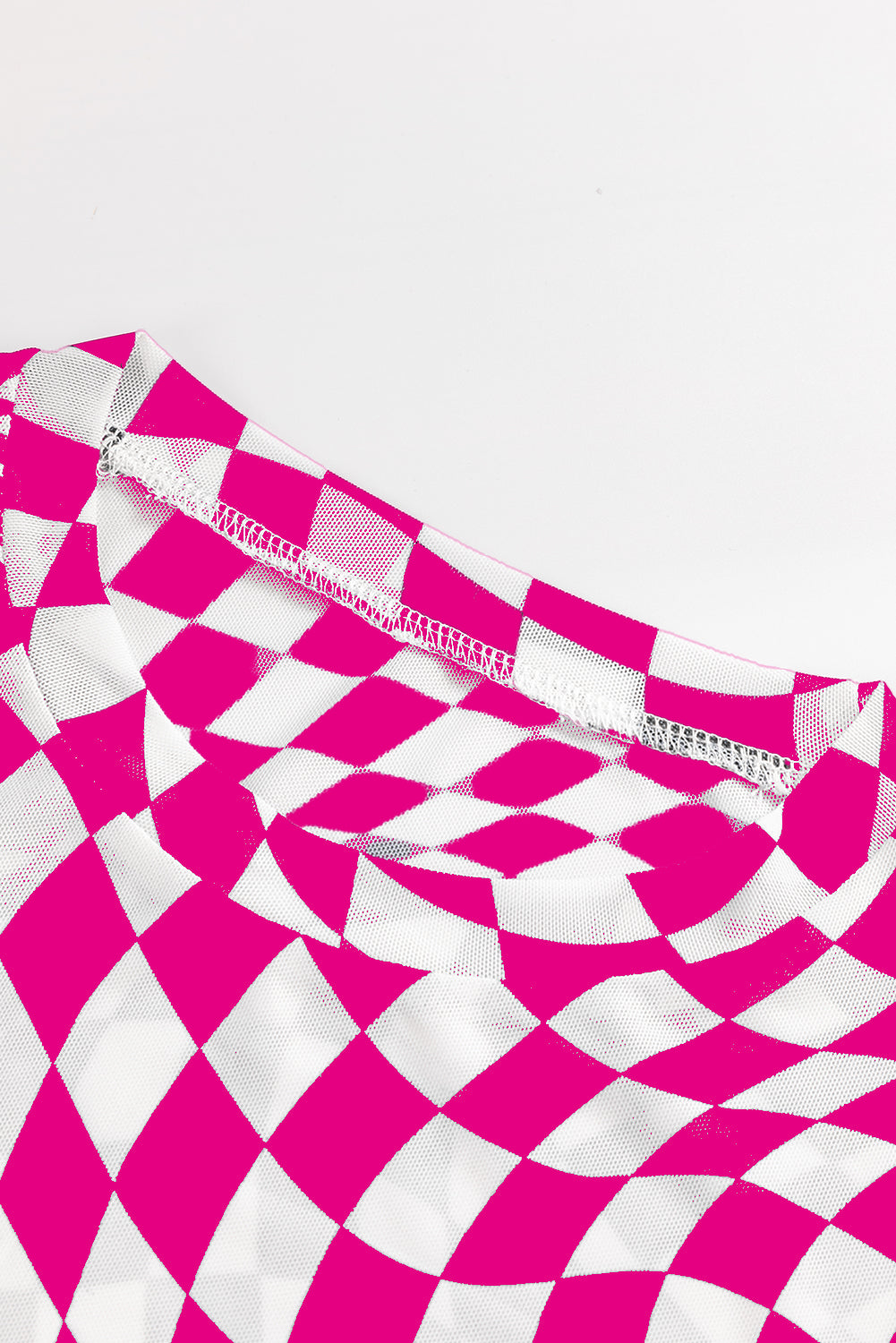 Black Checkered Pattern Mesh Long Sleeve Top