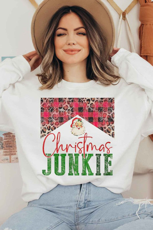 CHRISTMAS JUNKIE GRAPHIC PLUS SIZE SWEATSHIRT