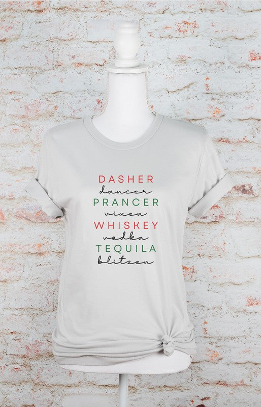 Dasher Dancer Prancer Vixen Whiskey Boutique Tee