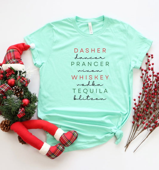 Dasher Dancer Prancer Vixen Whiskey Boutique Tee