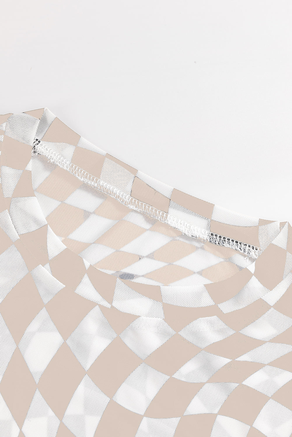 Black Checkered Pattern Mesh Long Sleeve Top