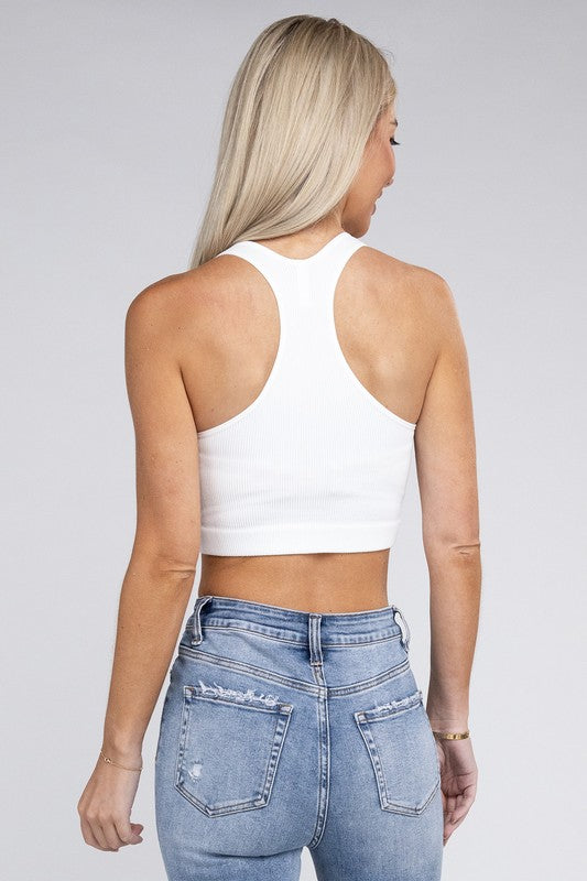 Ribbed Cropped Racerback Tank Top