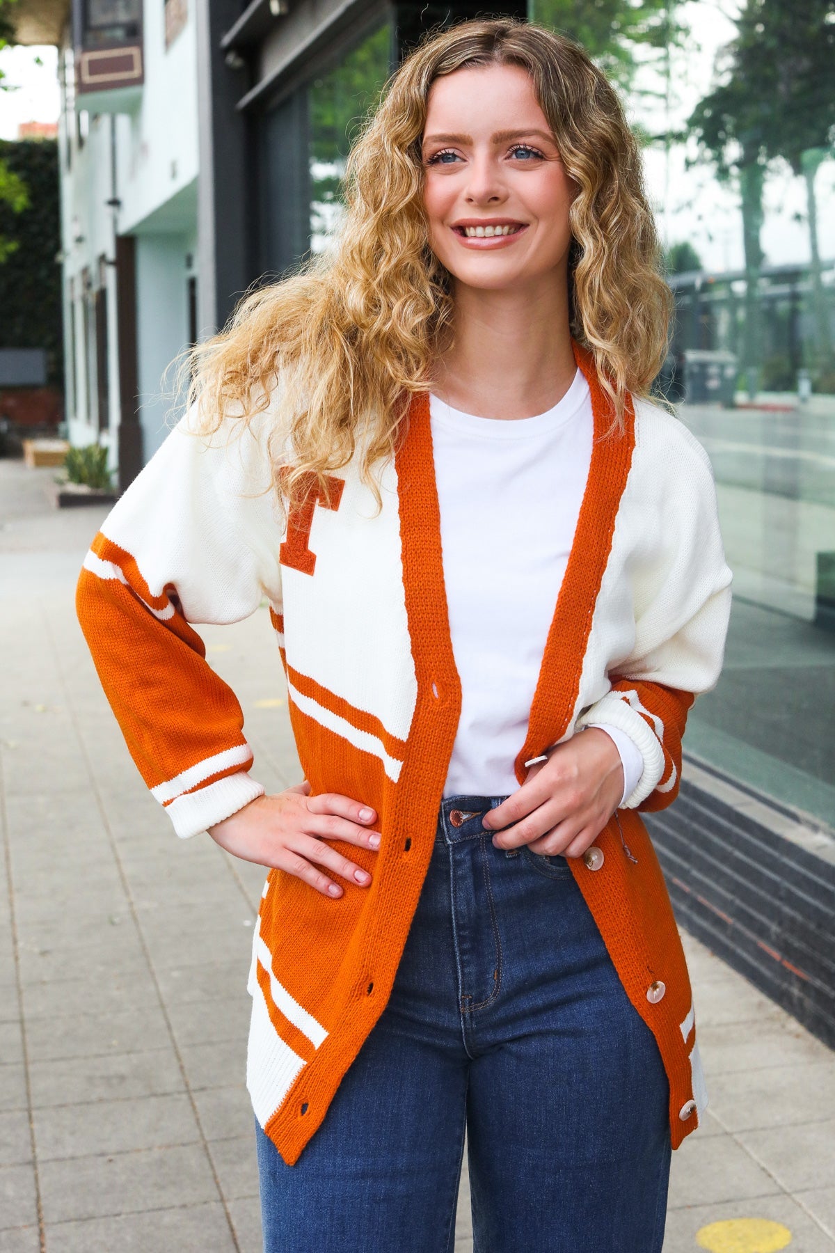 Game Day Burnt Orange "T" Embroidered Cardigan