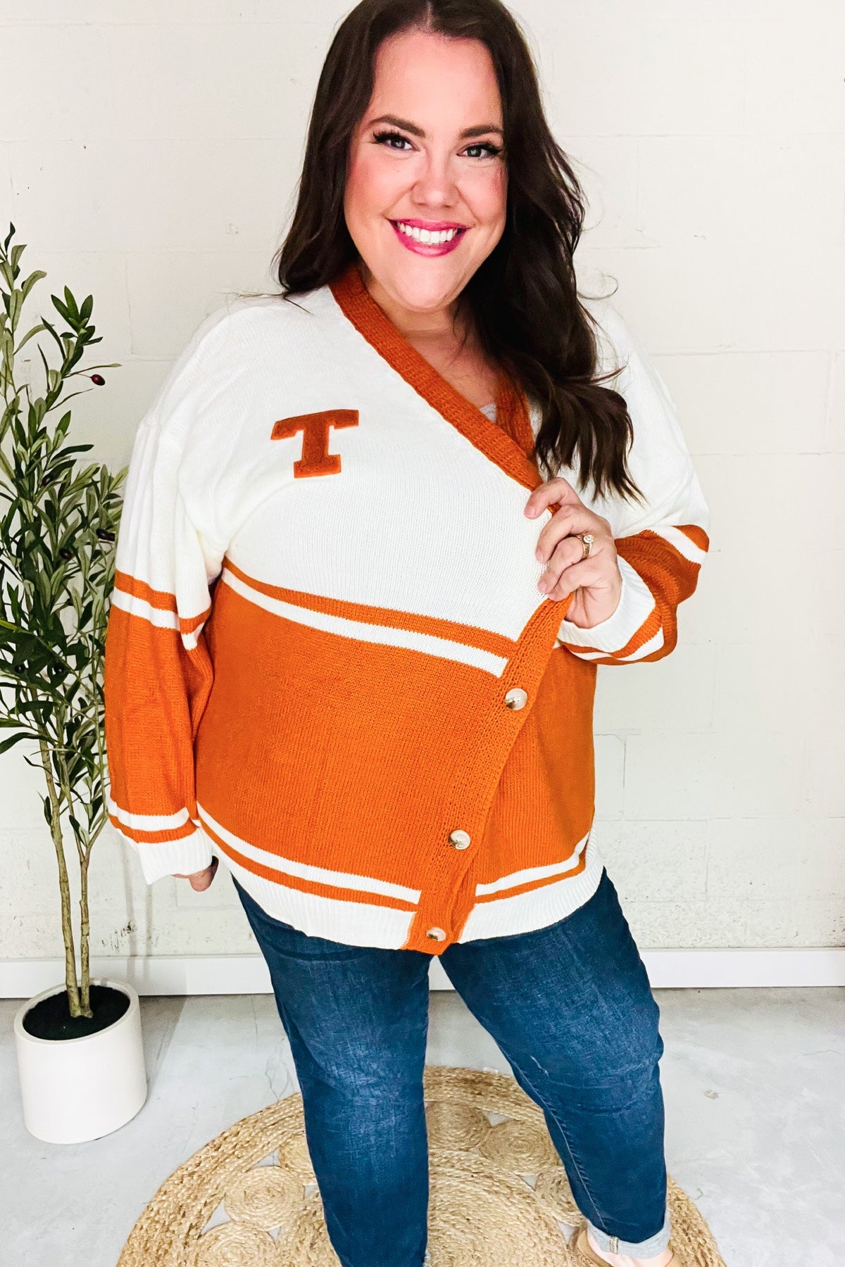 Game Day Burnt Orange "T" Embroidered Cardigan