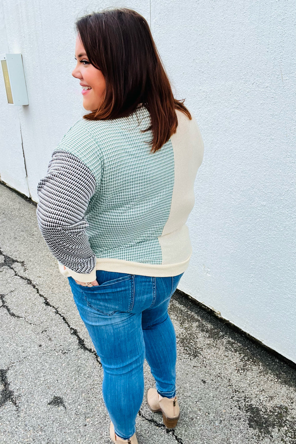 Rust & Olive Two-Tone Knit Color Block Top