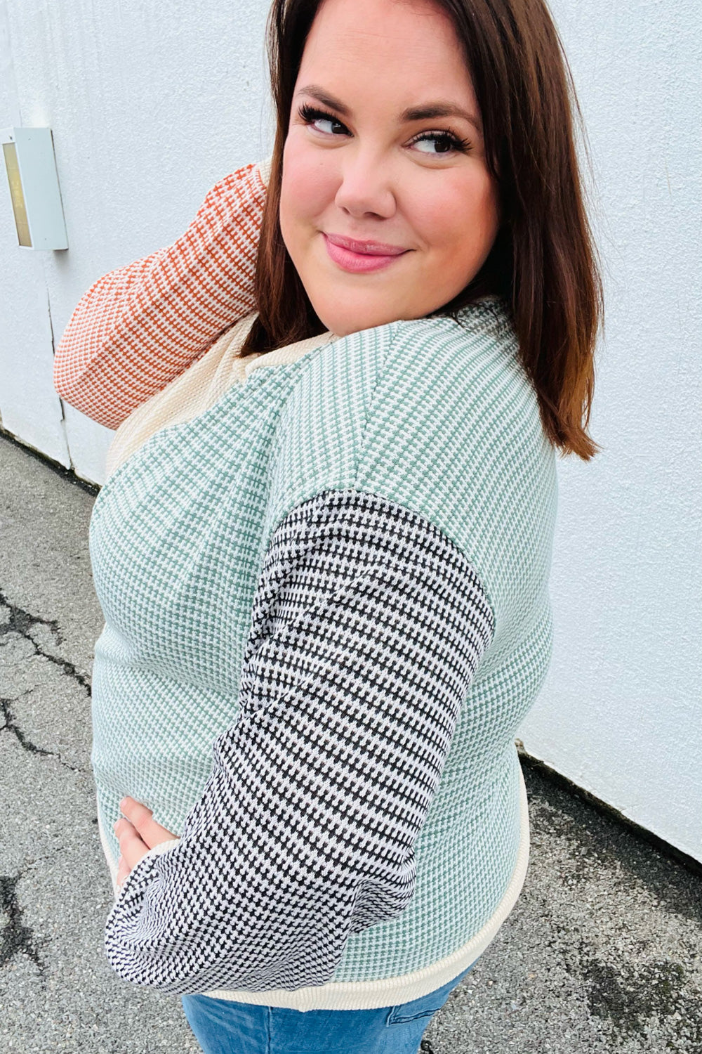 Rust & Olive Two-Tone Knit Color Block Top