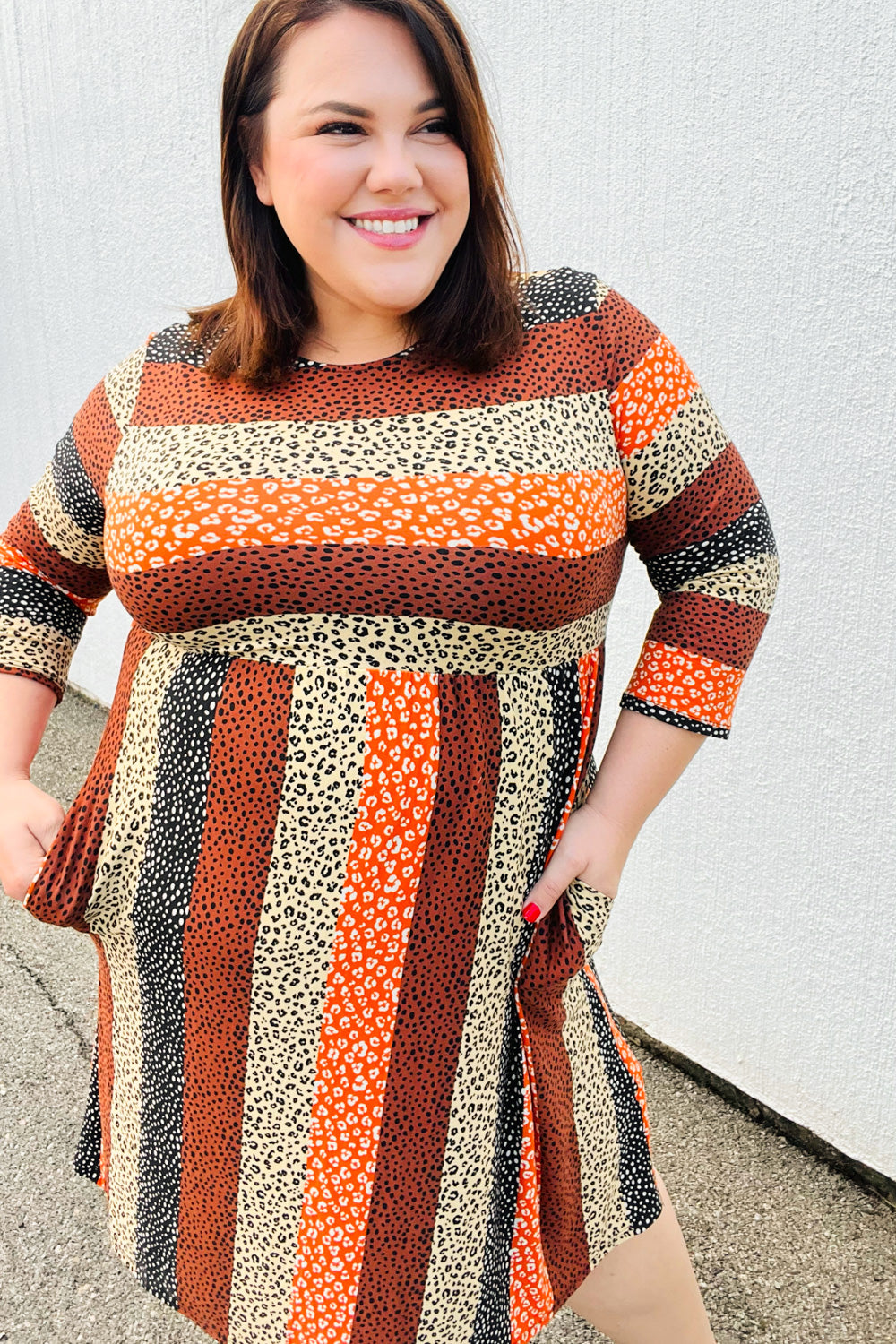 Taupe & Black Leopard Stripe Fit & Flare Dress