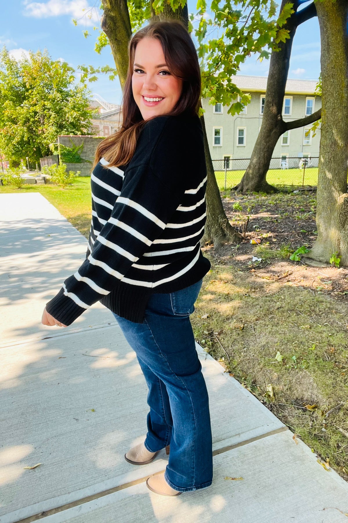 Stand Out Black Striped Oversized Knit Sweater