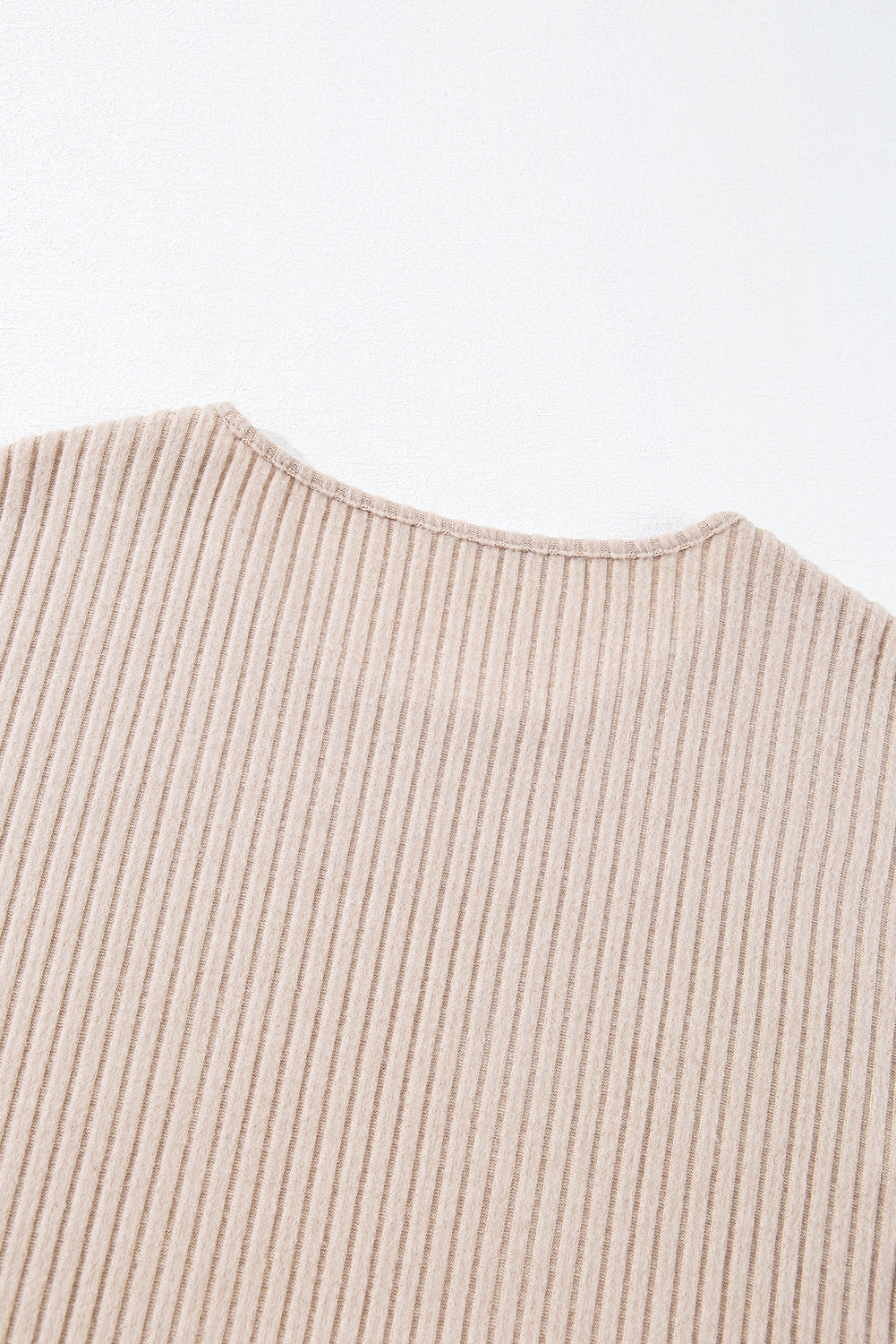 Beige Lettuce Cuffs Drop Shoulder Loose Ribbed Knit Top