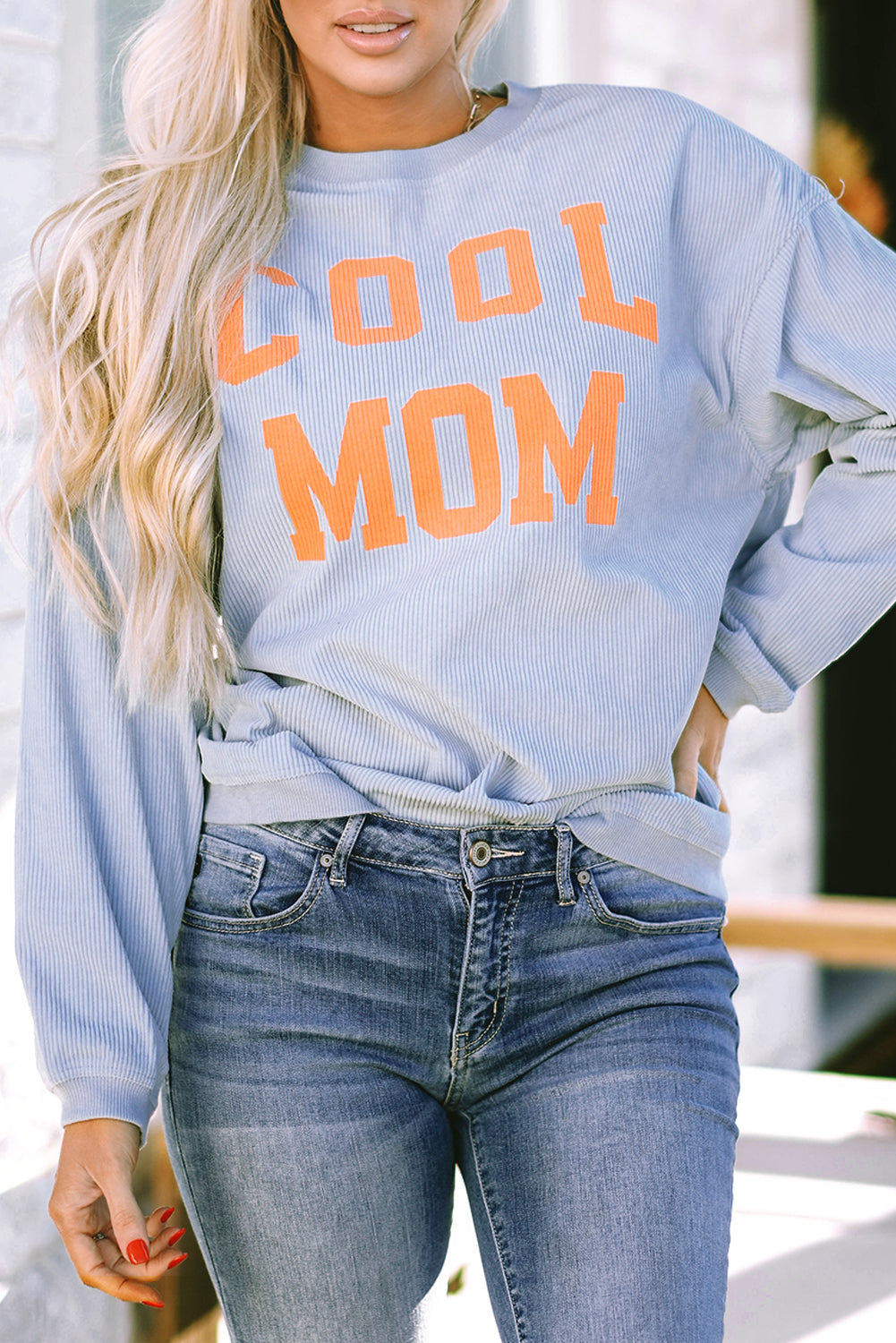 Gray Cool Mom Graphic Print Cording Sweatshirt