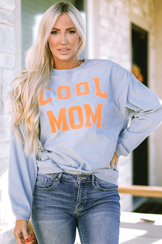 Gray Cool Mom Graphic Print Cording Sweatshirt