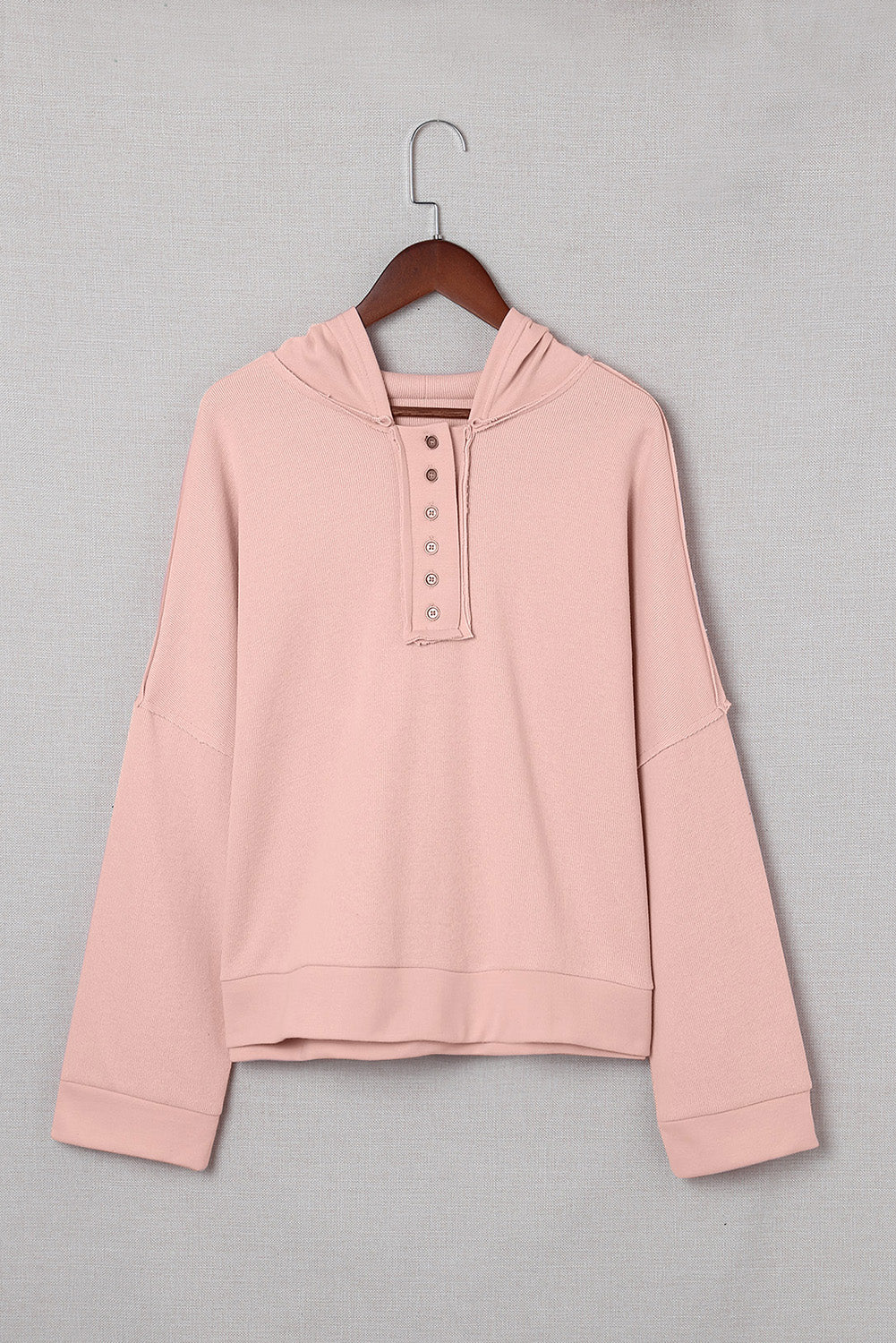 Pink Casual Button Solid Patchwork Trim Hoodie